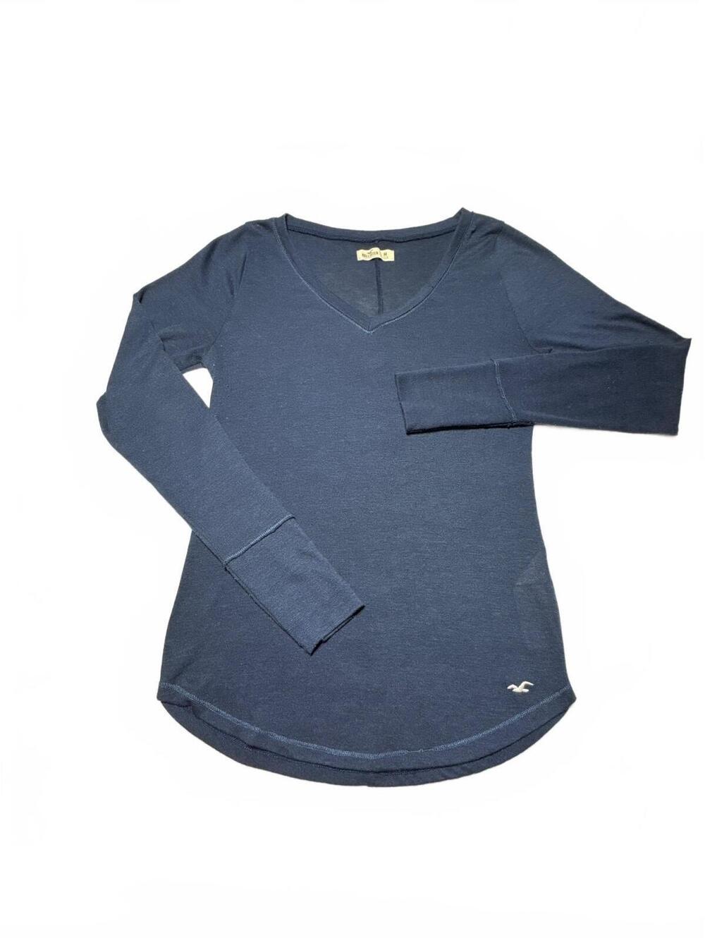 Hollister Women's Navy Blue Long Sleeve V-Neck Shirt Size M